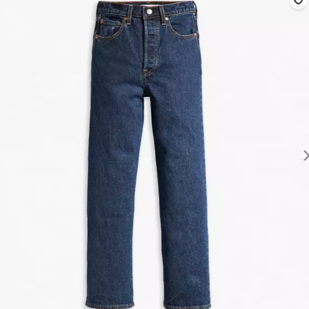 BNWT Levis Premium Ribcage Straight Ankle Jeans Size 25W x 27L Dark Wash